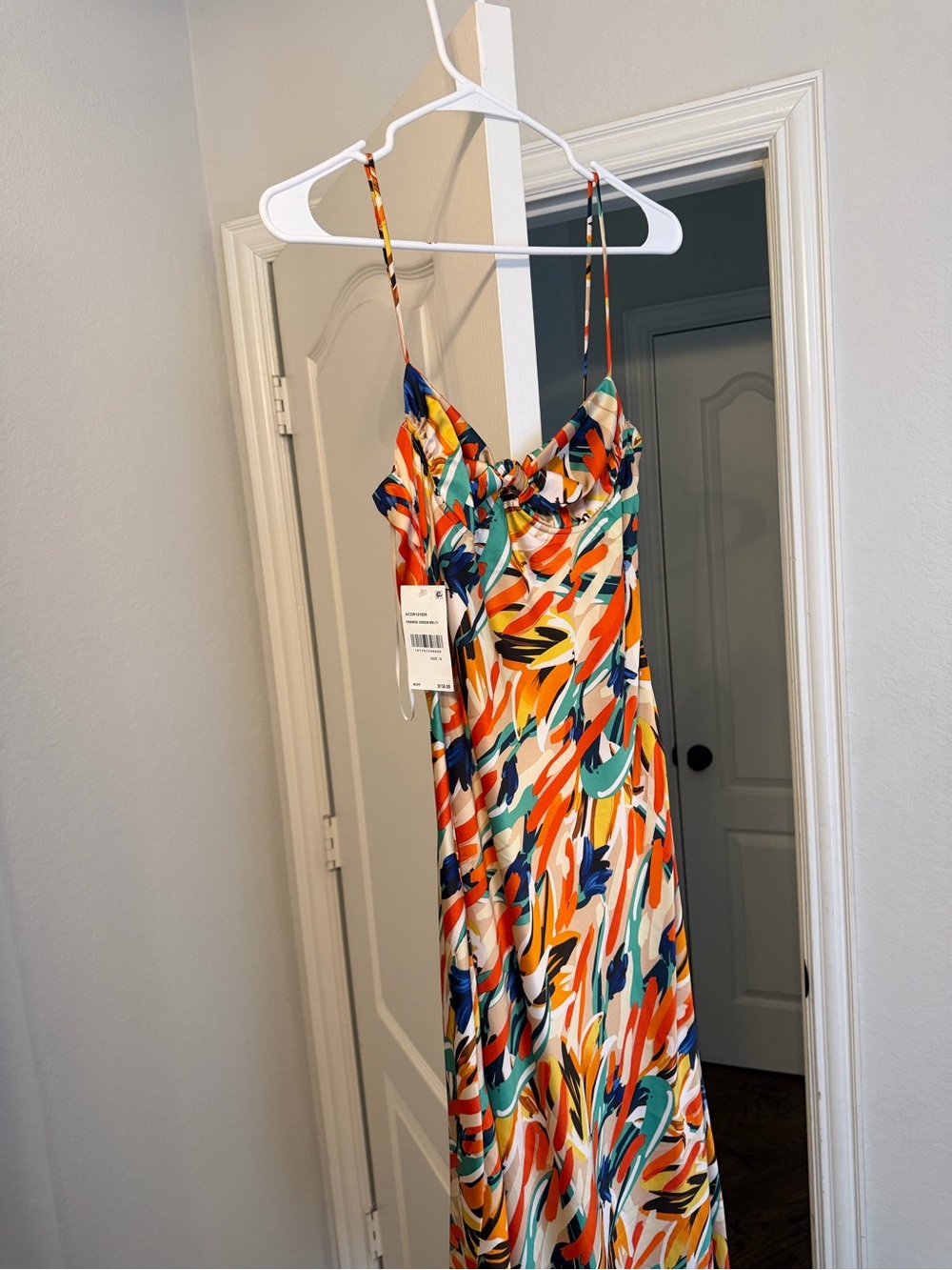 NWT AFRM Multicolor Abstract Maxi Dress in Orange, Teal & Navy